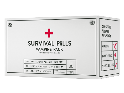 Survival Pills #3 id kit identity medical packaging package design parody stationery survival pills vampire werewolf zombie