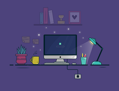 Desktop Illustration desk desk lamp illustration vector