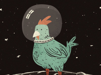 Hen on the Moon chicken digital hen illustration moon poster print space