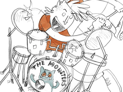 Eat your piano teacher, become a rockstar drums illustration monster pencil photoshop