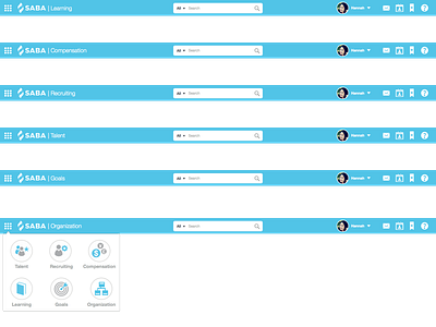 Saba Cloud navigation bar design header ia menu nav bar navigation ui web website