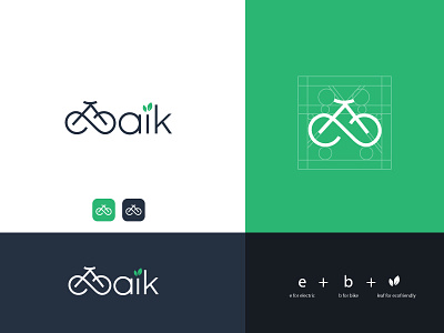E-Baik logo agency bike branding cycle ebike eco friedly green logo logodesign modern startup tech
