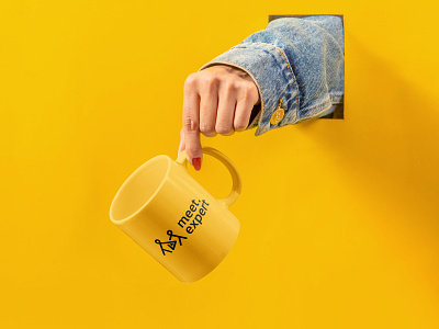 Meet Expert Mug Design black brand identity design branding agency logo logo design branding logo mock up logodesign meet expert logo mockup mug design mugmockup tech logo yellow