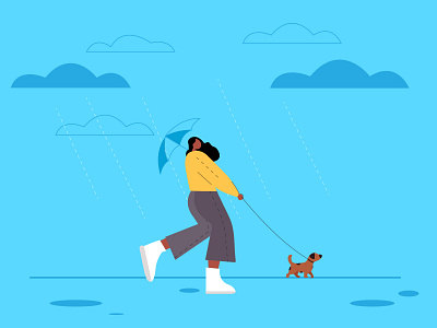 Dog Walking Illustration app illustration branding agency dog dog illustration dog walking flat illustration girl walking girl walking with dog illustration illustration concept modern illustration rainly day illustration