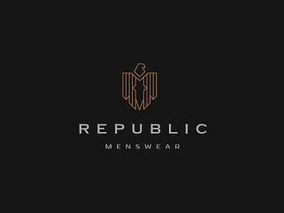 Republic Menswear apparael black bold logo brand identity design eagle logo fashion logo freedom logo lifestyle brand logo design inspiration logotype luxury branding luxury logo mens brand logo r logo republic logo tan watch brand logo wisdom logo