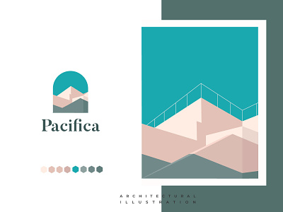 Pacifica logo and Illustration architectural firm architectural illustration brand identity design branding branding agency flat illustration illustrative logo luxury hotel logo luxury resort logo luxury tourist spot logo modern logo pacific pacifica tourism logo