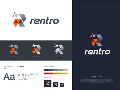 Rentro brand brand identity branding brightcolorlogo logo design logodesign logos logotype lowpoly lowpolylogo modern modernlogo prism prismstyle r logo rlogo tech logo techlogo technology trendylogo