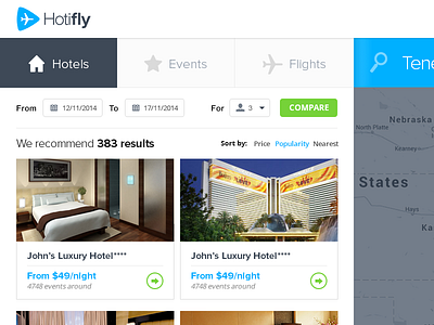 Search Results events flights hotels hotifly results search simple ui