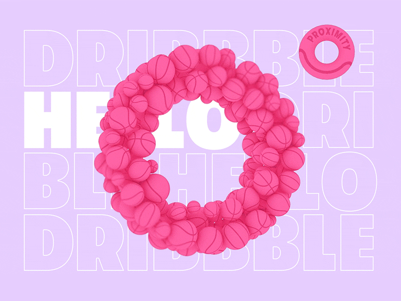 Hello Dribbble 3d 3d animation animation cinema 4d hello dribble illustration particles physics pink welcome shot