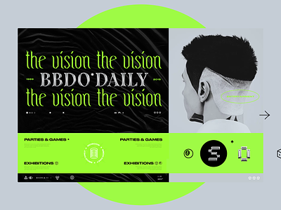 BBDODAILY ♠ Entertainment ⊗ → black branding brutalism design graphicdesign green grid magazine minimal typography ui ux web website