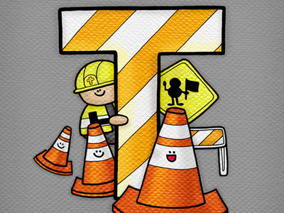 T is for traffic cones! illustration typography