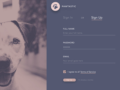 Pawtastic Sign Up UI app branding design illustration typography ui vector