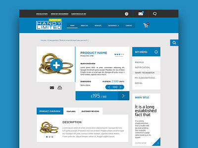 Handy blue design product shop cart ui ux web website