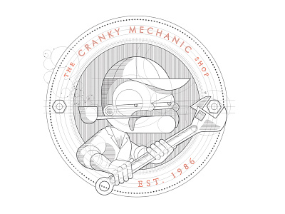 The Cranky Mechanic Shop b/w illustration logo mechanic technical threadless