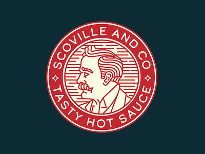 Scoville And Co. badge caribou creative condiment food hot sauce laura prpich logo minimal monoline portrait vancouver island vector vintage