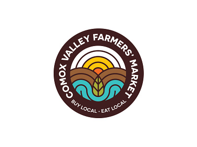 Comox Valley Farmers' Market badge caribou creative farmers farmers market fields laura prpich logo organic produce sun sustainable vector
