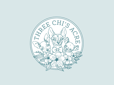 Three Chi's Acre badge caribou crea caribou creative chihuahua dog florist flowers illustration laura prpich logo vector