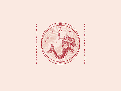 Sea Witches badge branding caribou creative illustration laura prpich logo mermaid vector witches