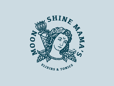 Moonshine Mama's Elixirs & Tonics badge branding caribou creative design elixir illustration juice laura prpich logo mama organic tonic vector vintage warrior