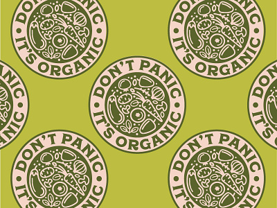 Don't Panic, It's Organic Badge badge branding caribou creative laura prpich logo organic retro vector vegetables vintage