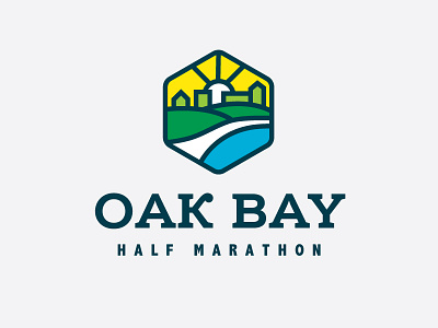 Oak Bay Half Marathon badge branding caribou creative event explore laura prpich logo marathon monoline nature runner running vancouver island vector