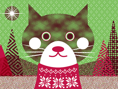 Xmas Kitty postcard design holiday illustration layout postcard screenprint vector