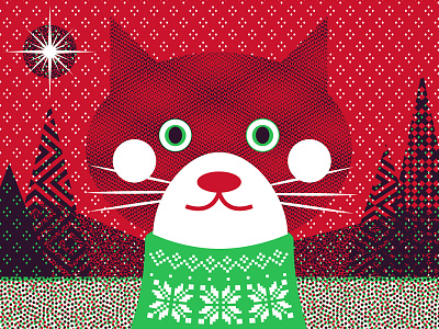 Xmas Kitty postcard (red)