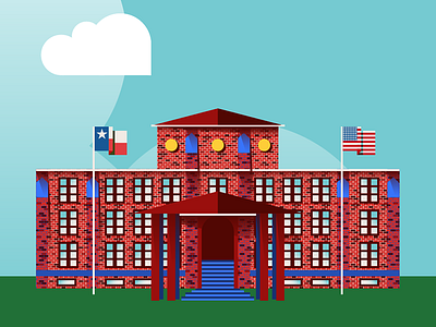 Limited Color Generic High School illustration schoolhouse texas vector