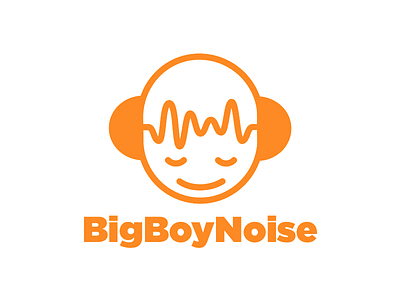 Logo for Audio Engineer audio boy character design headphones orange thickline vector