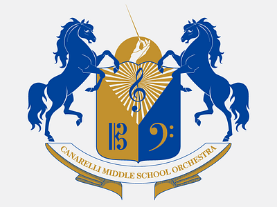 Musical Horse Shield band emblem heraldry horse illustration logo music orchestra scroll shield sigil vector