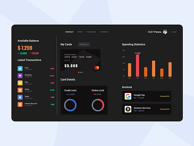 Bank Dashboard bank app dark theme dashboard ui mobile app design ui ux web design