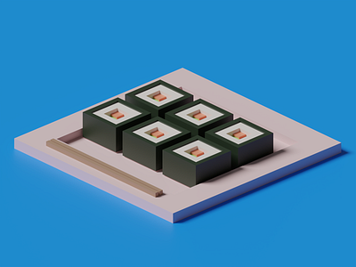 Square sushi 3d illustration blender graphic design illustration low poly sushi ui ux