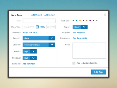 Create Task Widget color create new flat form minimal modal new task widget
