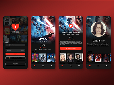 Watchlist - Movie App Concept design flat mobile mobile app mobile app design mobile design mobile ui movies star wars ui ux
