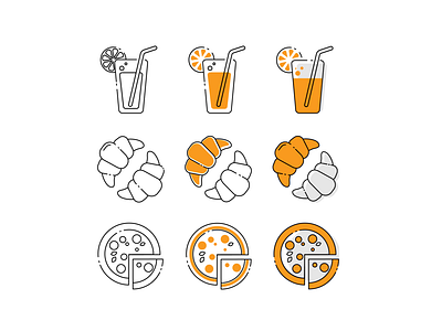 Food icons croissant flat icon icons limonade pizza ui design vector