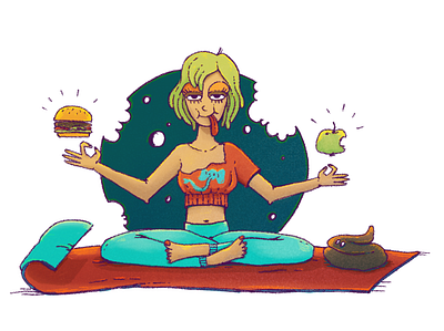 You what you eat apple character doodle food illustration yoga
