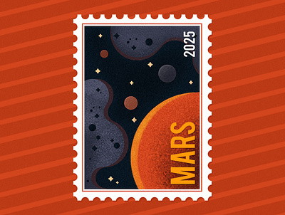 Mars 2025 post stamp illustration mars post stamp space universe vector