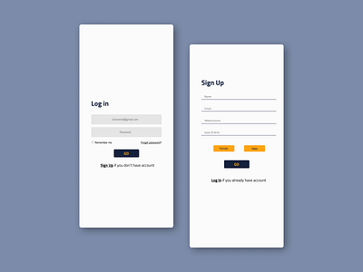 Log in / Sign Up Interface app graphic design ui ux