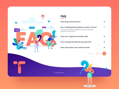 FAQ design for WordPress customization platform answer answers faq figma flat design flat illustration flatdesign illustration logo question questions ui uiux ux vector web webdesign website website design wordpress