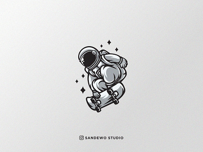 Skateboard Astronaut Illustration Logo Design