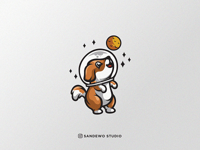 astronaut cute dog illustration logo design