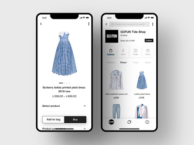 E-commerce page app design ui