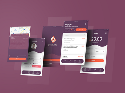 Gigsheros app design mobile prototype ui ux visual communication