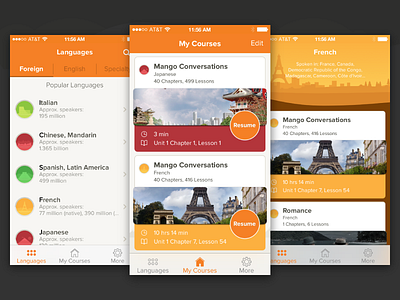 UX/UI design for Mango on iPhone iphone languages mango mobile ui