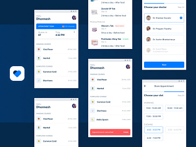 Medico Patients' App - Screens android app app design app screens appointment booking cards doctor doctor app emoji medicine mobile app mobile app design mobile app ui patient patient app prescription ui ux ui design