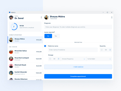 Medico Doctors' App - Appointments app design appointment booking dashboard dashboard ui desktop application desktop design doctor app doctor appointment form list medicine medicine app patient prescription progress bar ui design ui ux windows 10