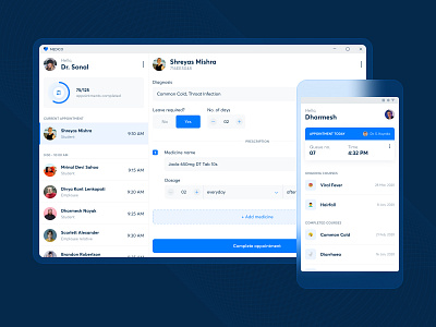 Medico App - For Doctors and Patients android app design appointment booking dashboard dashboard ui desktop design dispensary doctor app doctor appointment hospital app interaction design medicine app patient app prescription ui ux ui design visual design windows 10