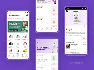 Zomato Nutrition app fitness health healthcare healthy marketplace mobile nutraceutical nutrition supplement ui design ux