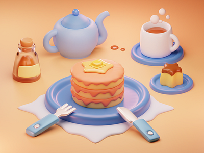 Cozy Breakfast 3d 3dcg blender breakfast cg coffee cozy hotcakes pudding