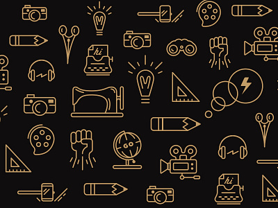 Icon Party camera clean create gold headphones icon illustration pen pencil scissors sewing machine vector